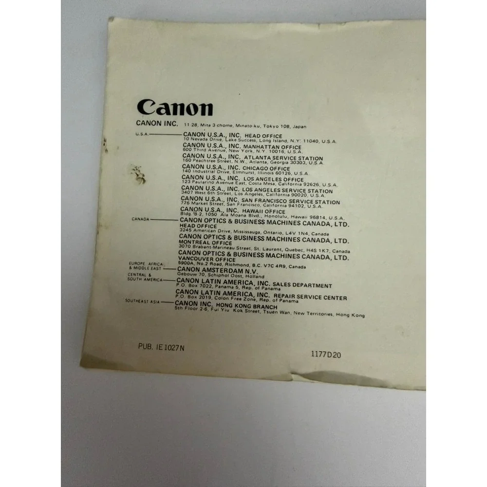 Canon AE-1 Instruction Manual English Edition Vintage 35mm SLR Camera